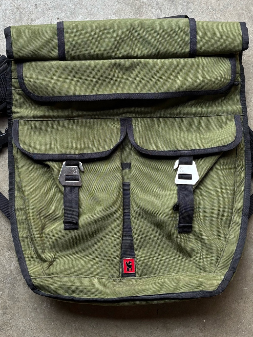 CHROME INDUSTRIES Orlov olive green Roll-Top Backpack with Buckle Accents. EUC!!